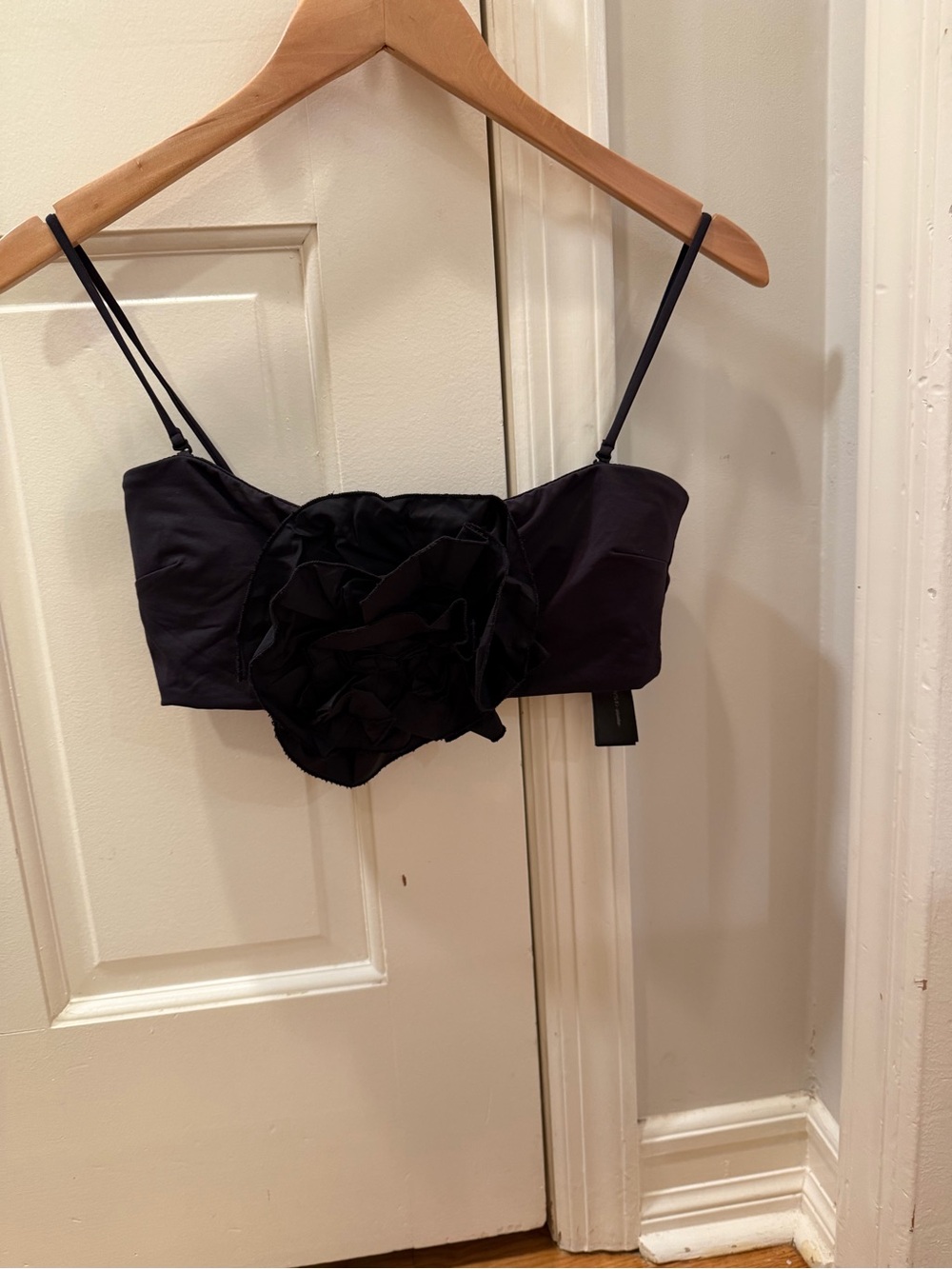 Zara Black Floral-Rose Appliqué Bandeau Bralette